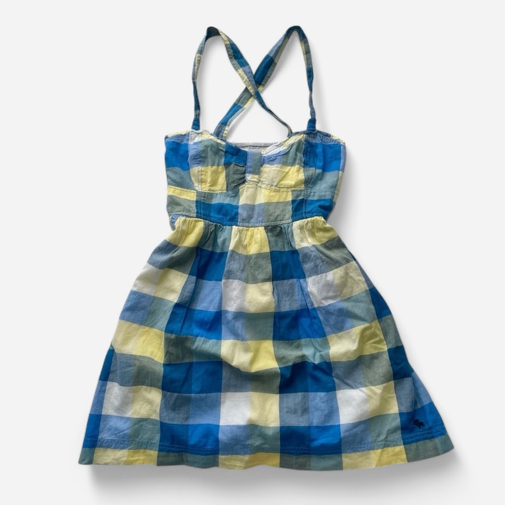 NWT A&FITCH blue & yellow plaid babydoll mini dress with pockets